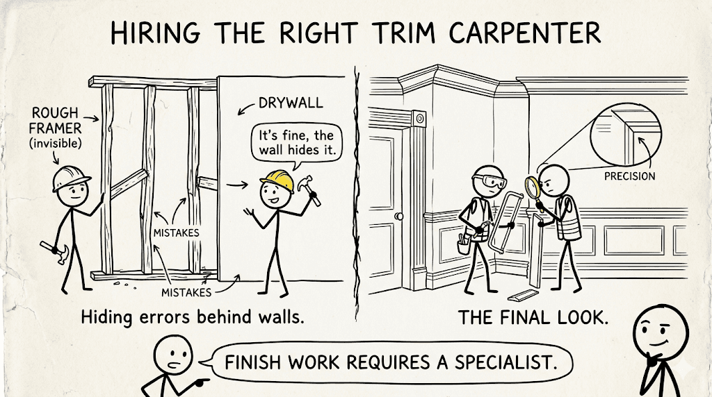 Framing Errors vs. Trim Carpenter Precision: A Job Description Comic