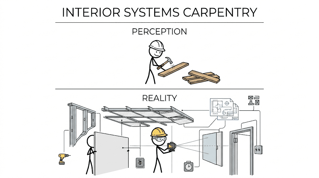 Interior Systems Carpentry: Perception vs. Reality Infographic
