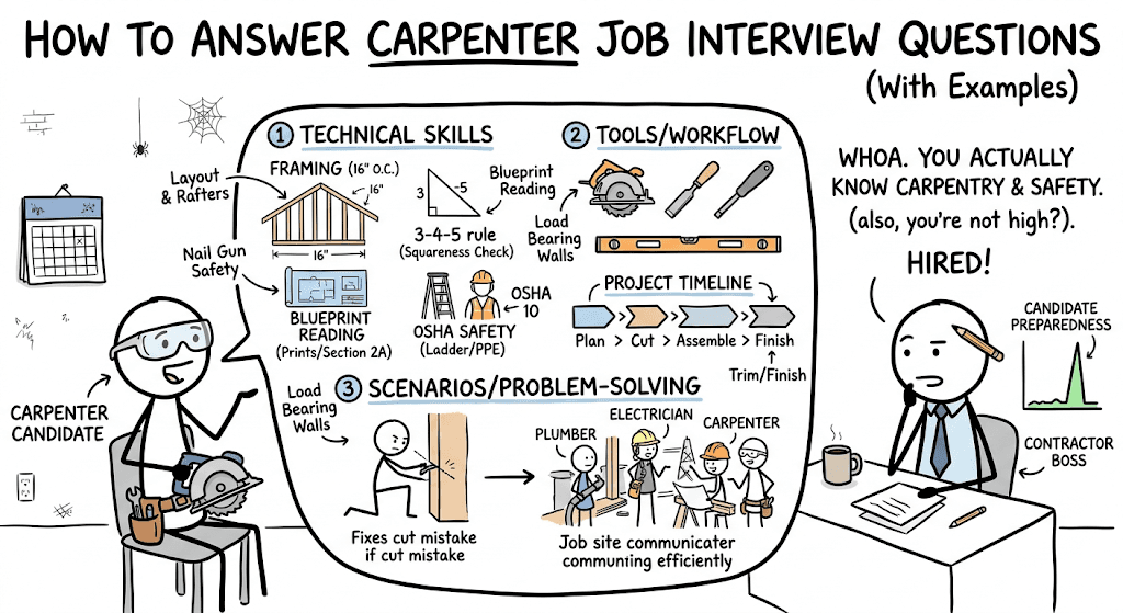 Comic Illustration of a Carpenter Job Interview Image