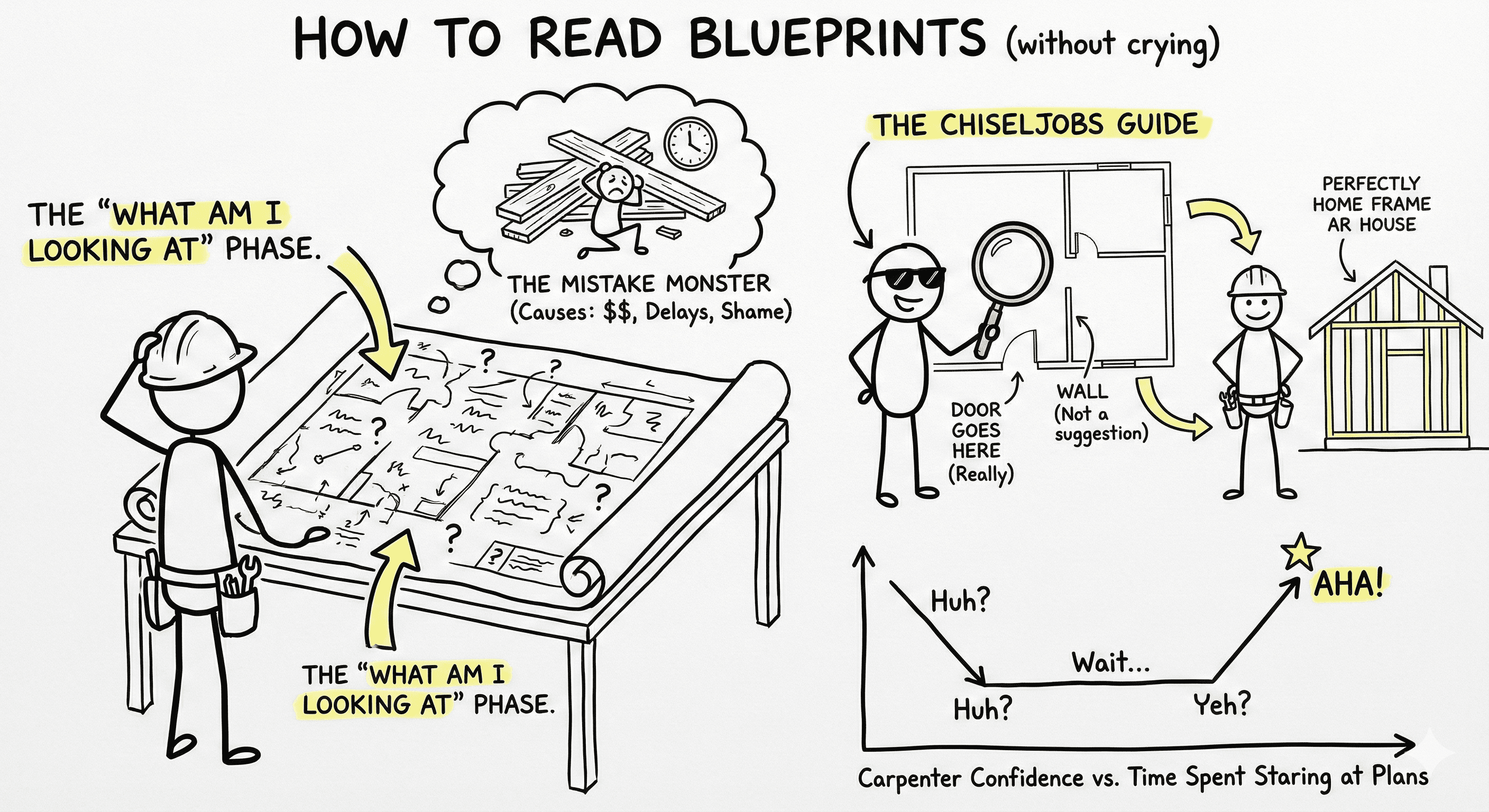 How to Read Blueprints (Without Crying): A Carpenter's Comic Guide