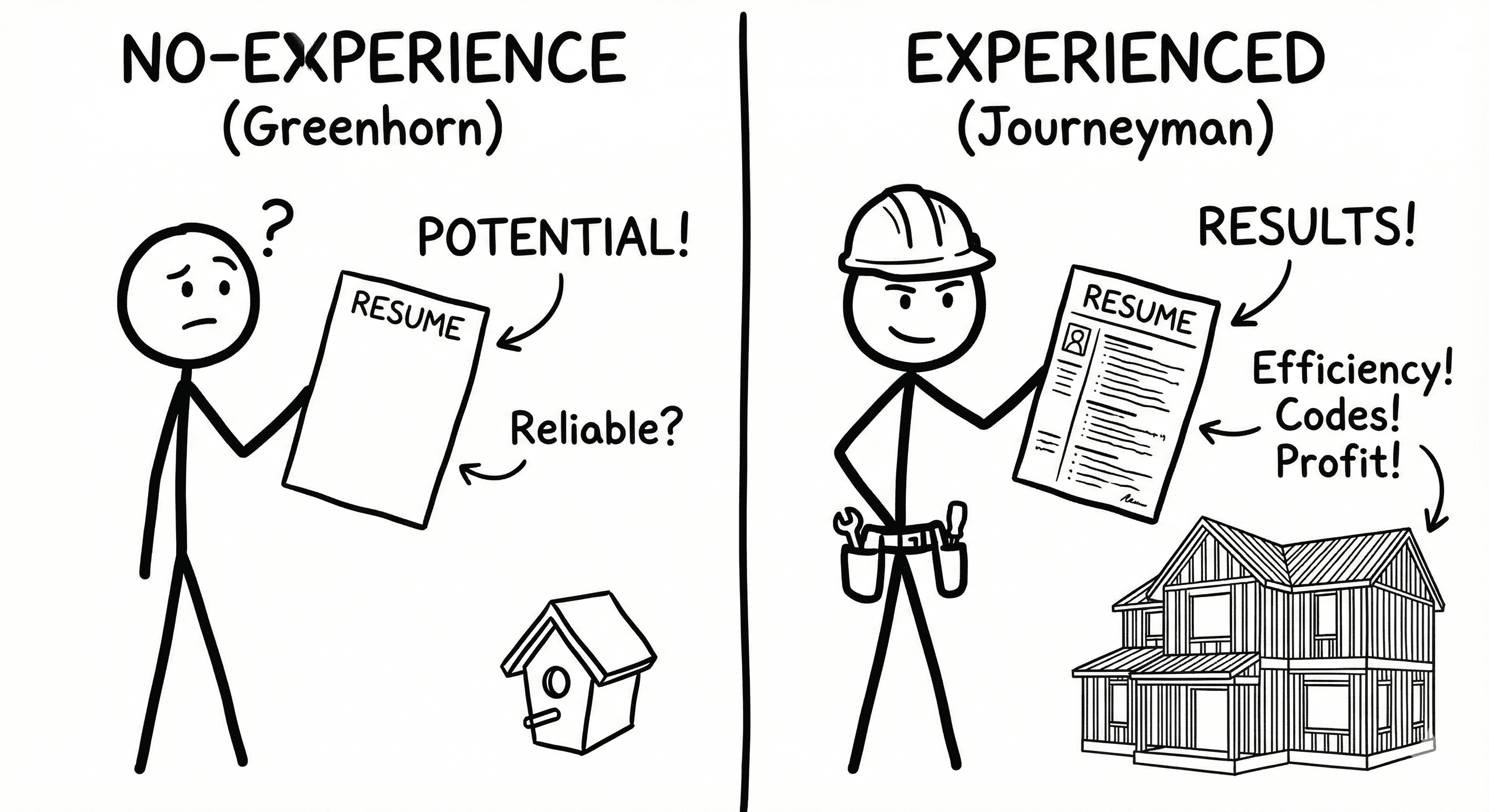 No-Experience vs Experienced Carpenter Resume Comparison Illustration